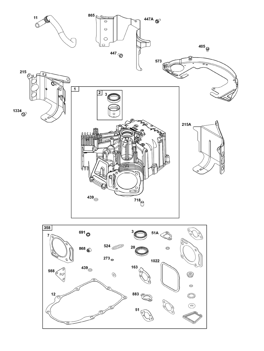 Cylinder Group Diagram and Parts List for 356777-0048-B5 200000 - 399999 Briggs and Stratton Engine